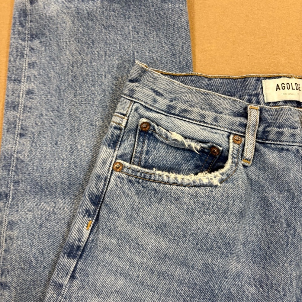 AGOLDE 90s Mid Rise Straight Leg Distressed Jeans Light Wash Size 27 - Picture 5 of 14